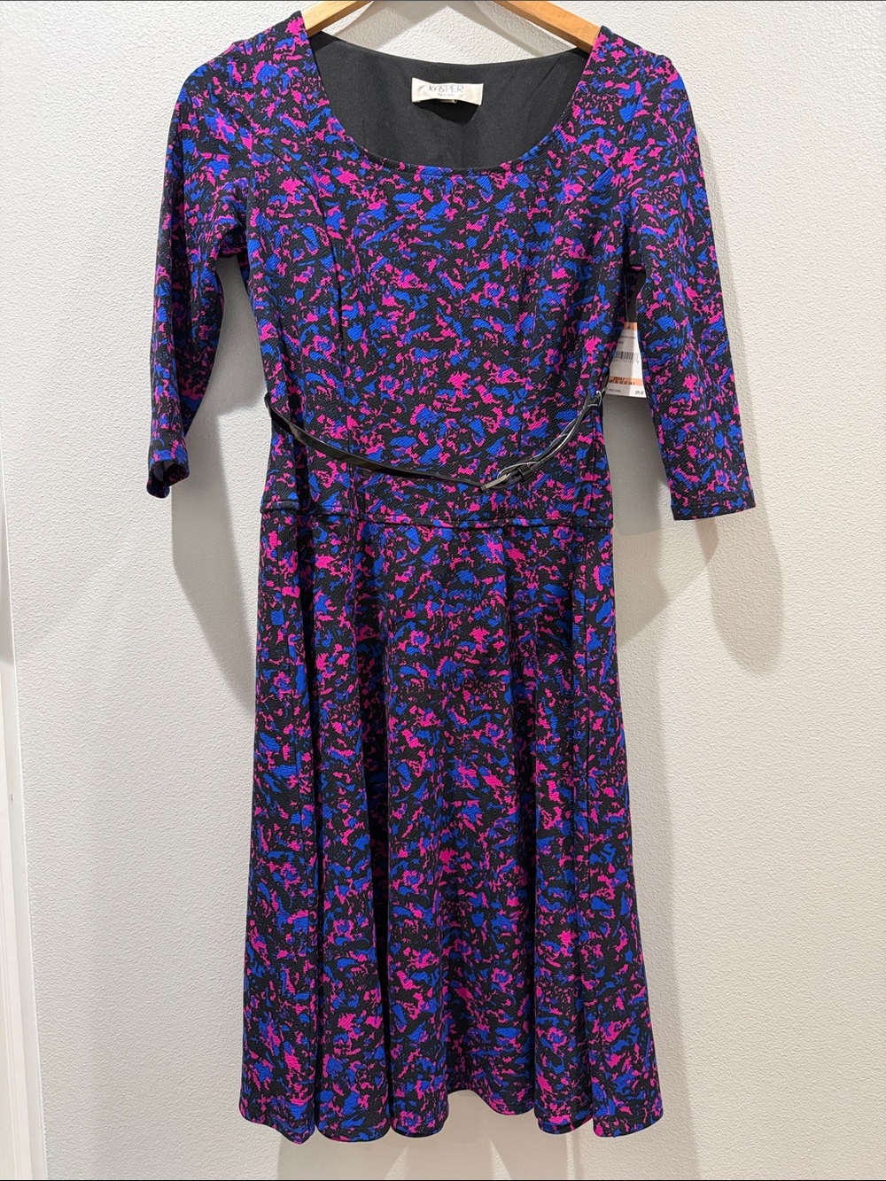 Kasper Black Midi Dress with Pink and Blue Floral Print Size 2 BNWT
